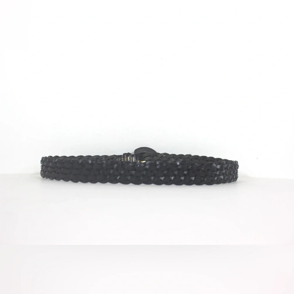 Vintage Black Woven Leather Belt, Adjustable Size Small Medium S M Narrow Mens - Picture 6 of 8